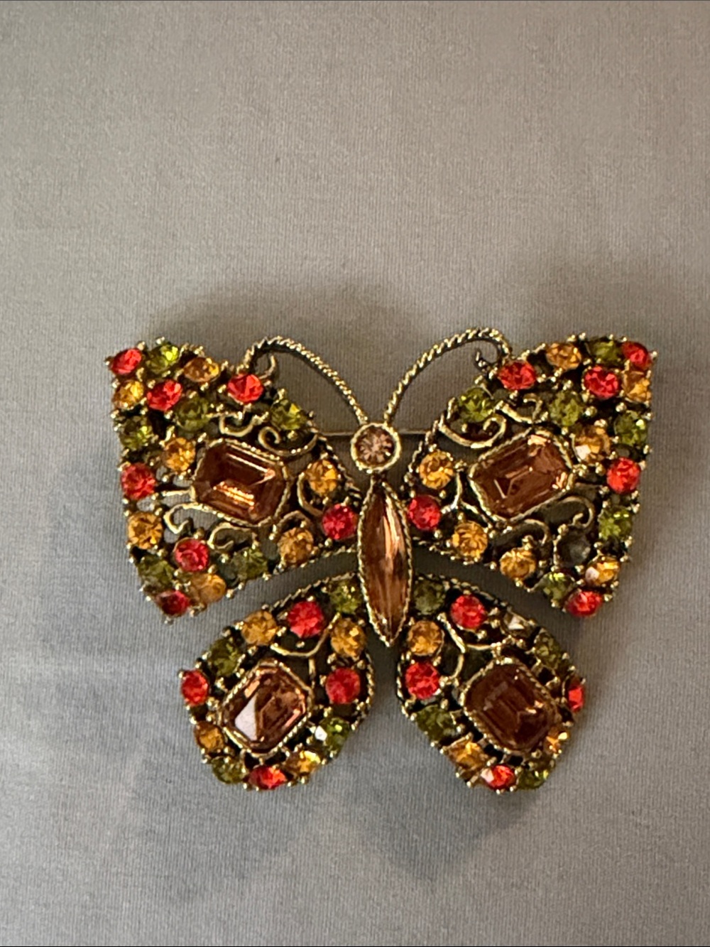 Vintage Jeweled Butterfly Brooch - Multicolor Rhinestones